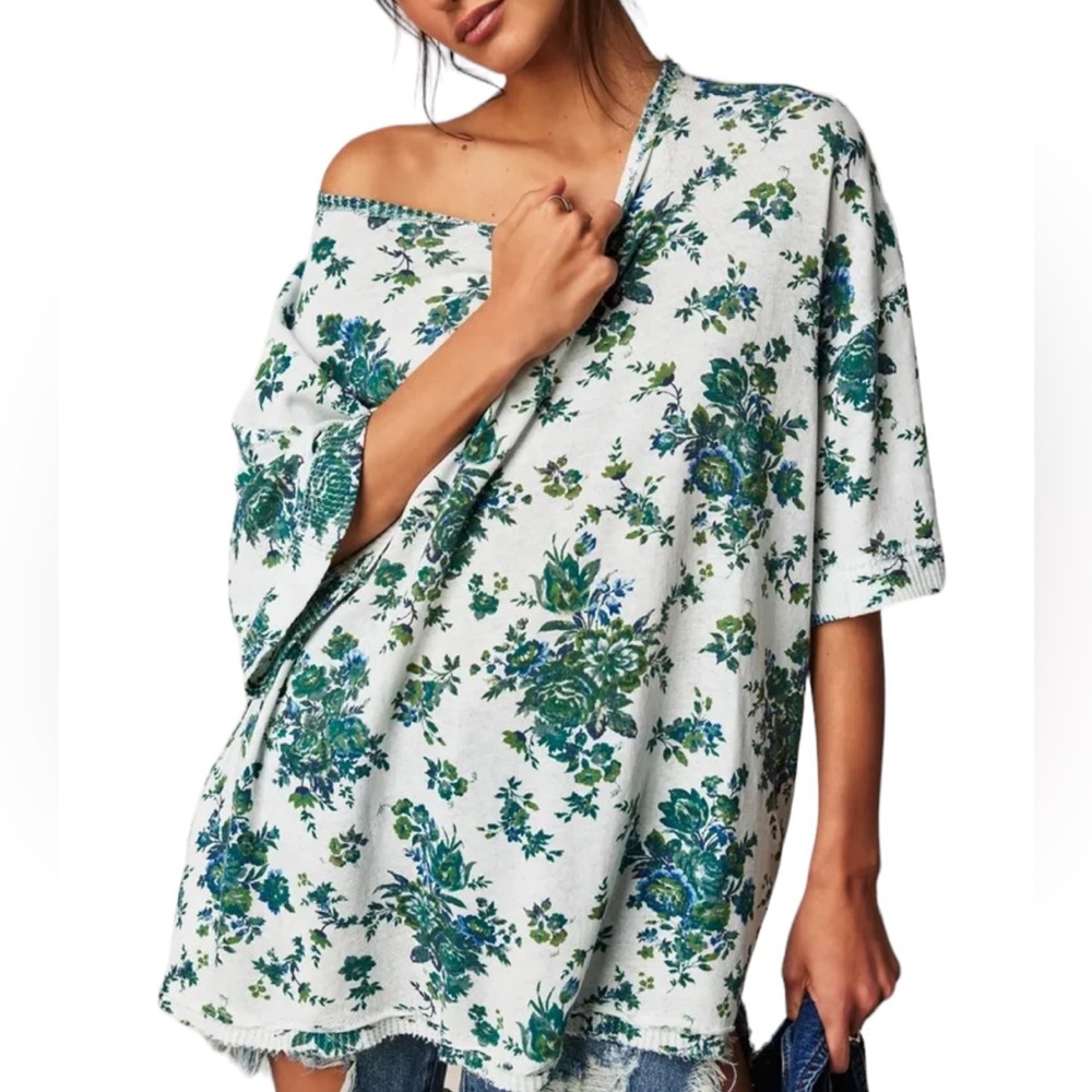 Floral Print Women's Top - Green and White